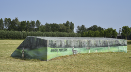 904965 Gezicht op een groepsschuilplaats aan de Oude Mereveldseweg bij Houten, met beschildering door Jan is de Man ...